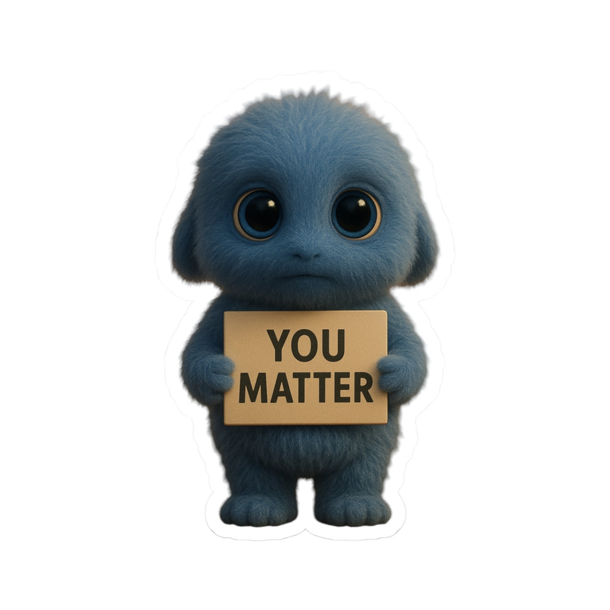 Blue Monster Sticker – Cute Furry Monster Holding ‘You Matter’ Sign | The Monster Library