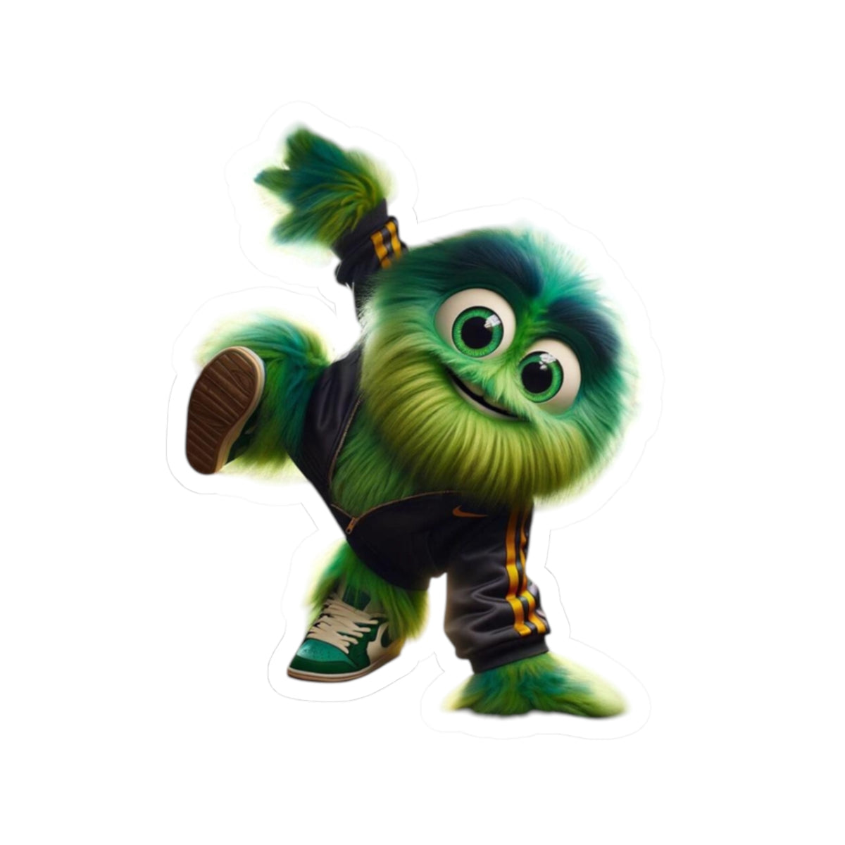 Green Breakdancing Monster in Tracksuit on Subway Platform | The Monster Library
