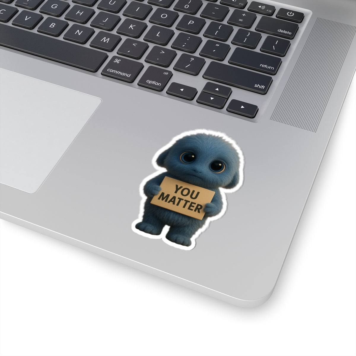 Blue Monster Sticker – Cute Furry Monster Holding ‘You Matter’ Sign | The Monster Library
