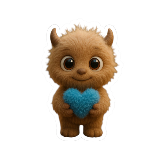 Oliver the Brown Furry Monster Holding Blue Heart | The Monster Library