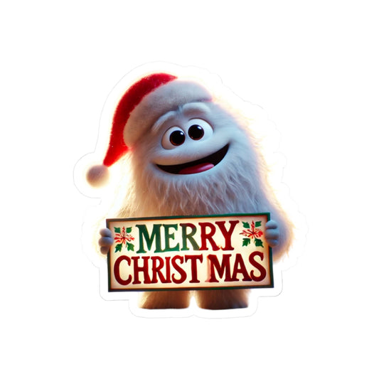 Fuzzy White Monster with ‘Merry Christmas’ Sign | The Monster Library