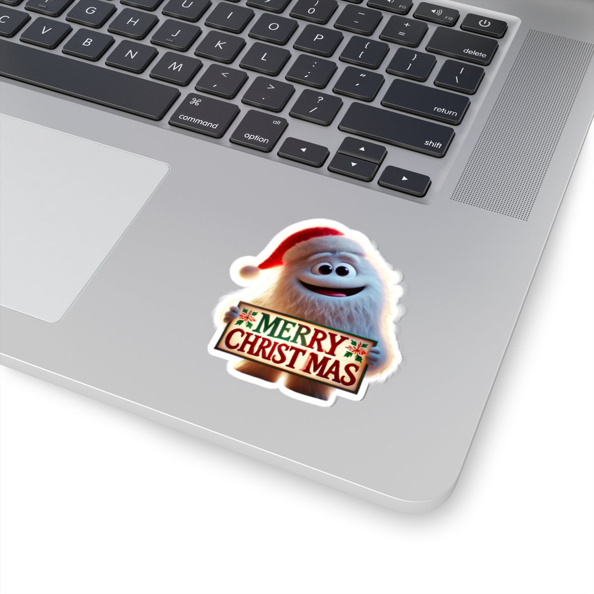 Fuzzy White Monster with ‘Merry Christmas’ Sign | The Monster Library