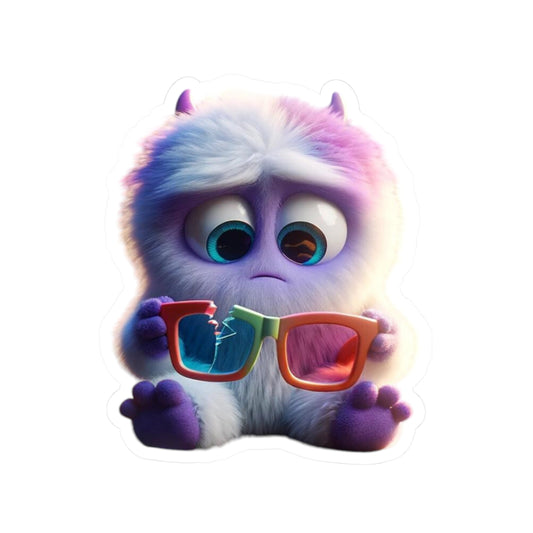 Sad Furry Purple Monster with Broken Glasses | The Monster Library