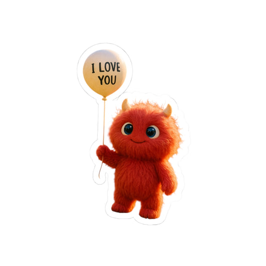 Cute Red Smiling Monster Holding ‘I Love You’ Balloon | The Monster Library
